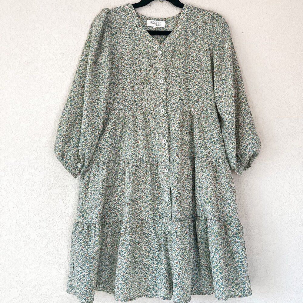 Roolee Kids Girl's Boho Spring Dainty Floral Green Long Sleeve Dress Size 7-8